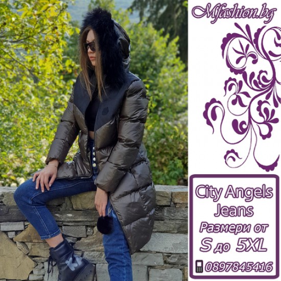 Дълго дамско яке City Angels Jeans, Кафяво, 6831